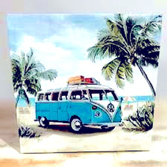Volkswagen Bus Surfs Up Van Canvas Wall Art 8 x 8 Ready to Hang NEW Small Space - Picture 1 of 7